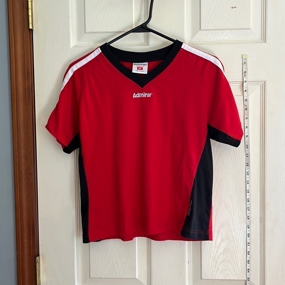 Admiral-S-red with black and white detail, soccer shirt, V-neck, vintage